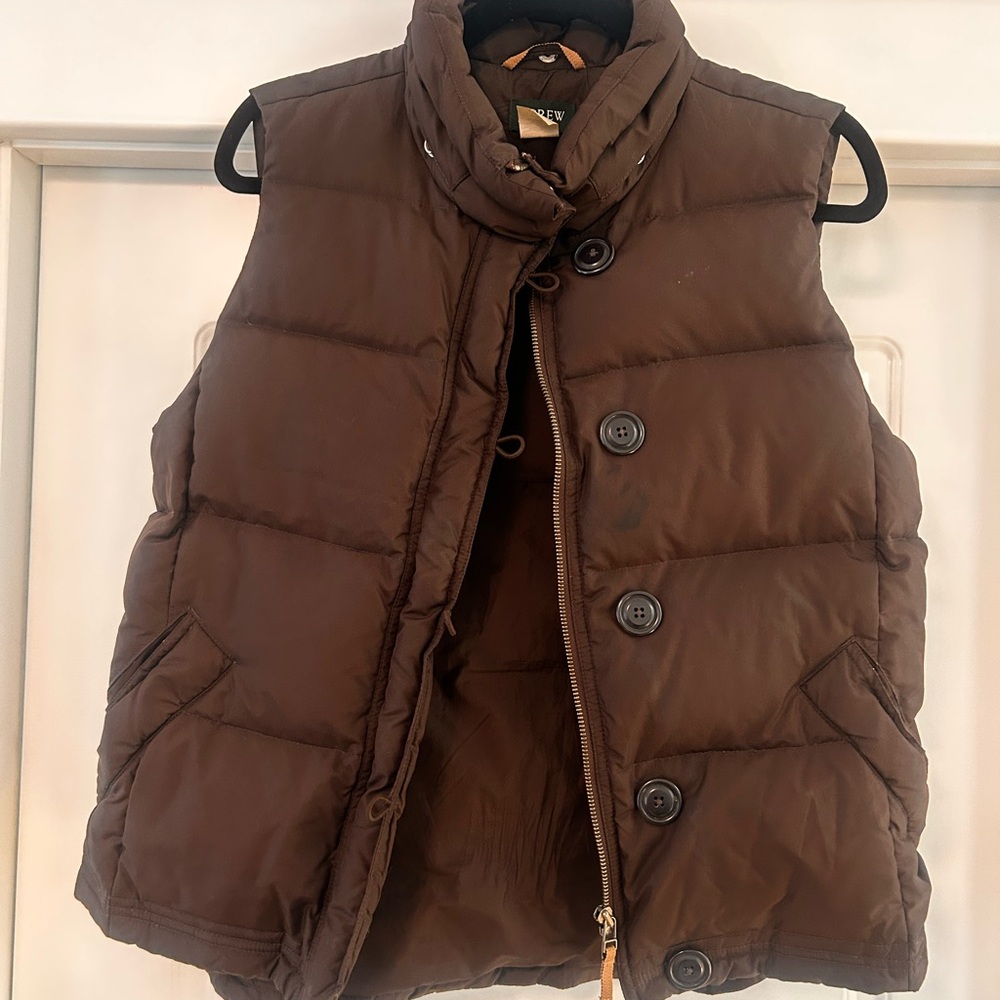 J Crew Brown Puffer Vest with Button Details
